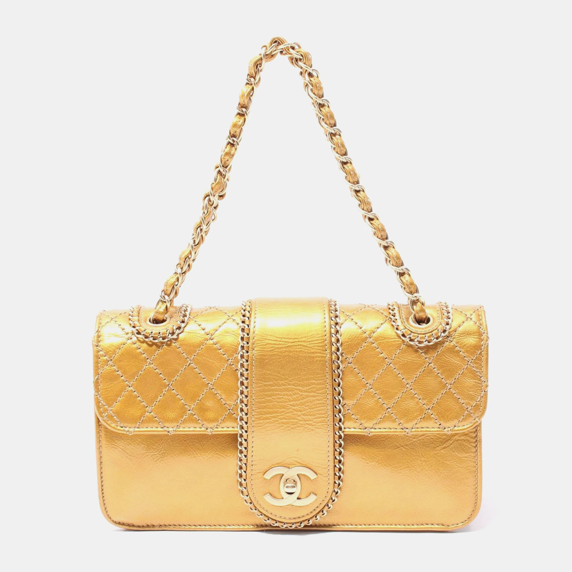 Chanel Gold Matelasse Patent Leather Chain Shoulder Bag, Shoulder Bags - Luxury Closet catalog