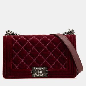 Chanel Burgundy Velvet Medium Velvet Boy Bag, Shoulder Bags - Luxury Closet catalog