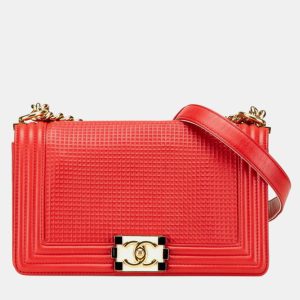 Chanel Red Leather Boy Waffle Chain Shoulder Bag, Shoulder Bags - Luxury Closet catalog