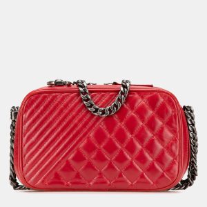 Chanel Red Small Quilted Glazed Calfskin Coco Boy Camera Bag, Shoulder Bags - Luxury Closet catalog