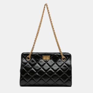 Chanel Black Reissue 2.55 Glazed Crackled Calfskin Shopping Bag, Tote Handbags - Luxury Closet catalog