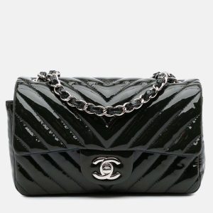 Chanel Navy Blue Mini Rectangular Classic Chevron Patent Single Flap, Shoulder Bags - Luxury Closet catalog