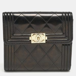 Chanel Black Quilted Patent Leather Boy Compact Wallet, Wallets & Money Clips - Luxury Closet catalog