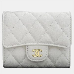Chanel White Matelasse Caviar Skin Small Coco Mark Tri-Fold Wallet, Wallets & Money Clips - Luxury Closet catalog