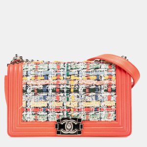 Chanel Orange Medium Tweed and Lambskin Boy Flap, Shoulder Bags - Luxury Closet catalog