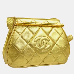 Chanel Gold Leather Quilted CC Clasp Shoulder Bag, Handbags - Luxury Closet catalog