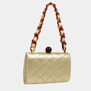 Chanel Gold Leather Quilted Acrylic Chain Shoulder Bag, Handbags - Luxury Closet catalog