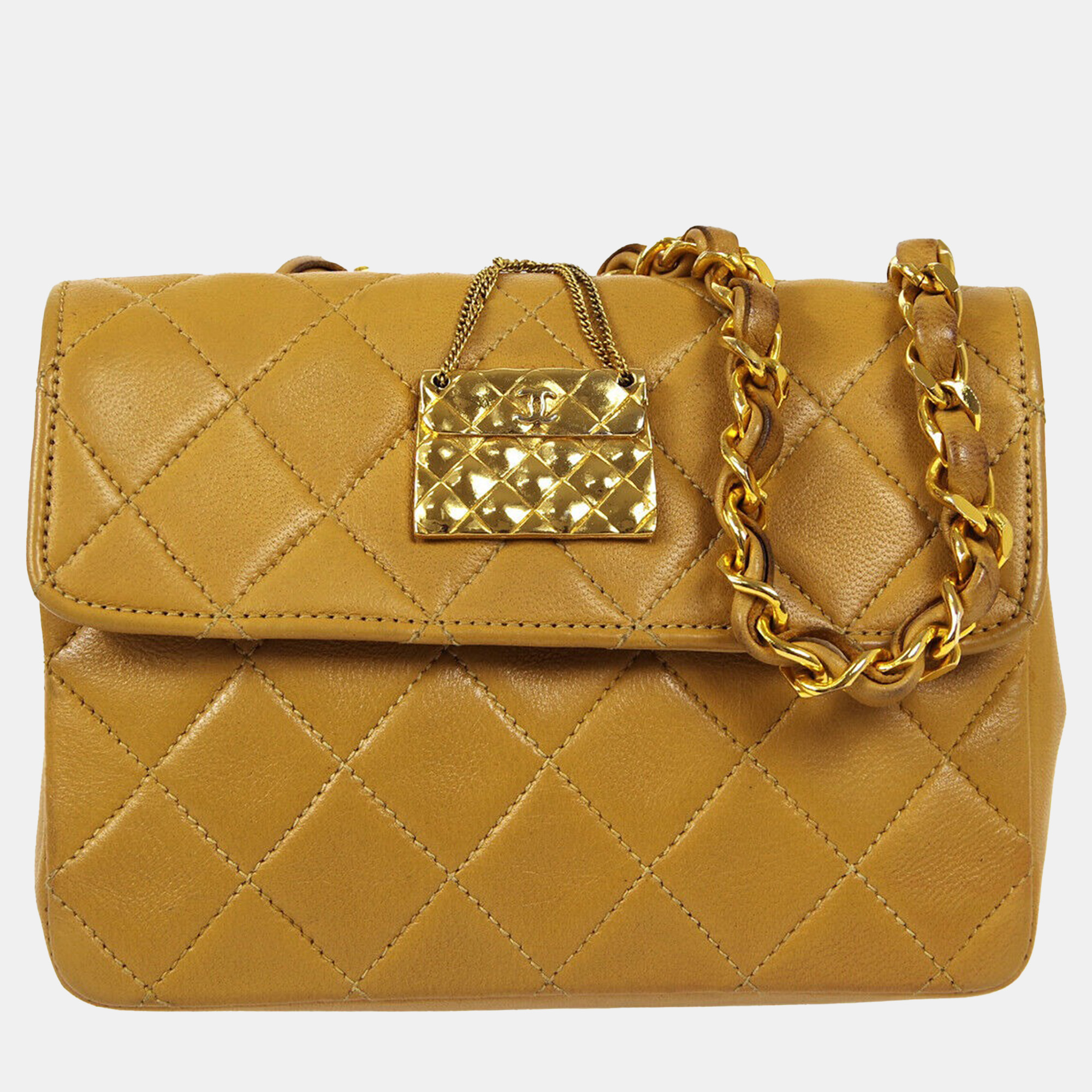 Chanel Bag Motif Quilted Chain Mini Shoulder Bag Beige Lambskin, Shoulder Bags - Luxury Closet catalog