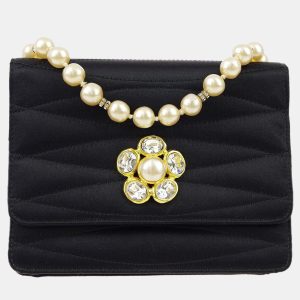 Chanel Black Rhinestone Artificial Pearl Chain Straight Flap Bag, Shoulder Bags - Luxury Closet catalog