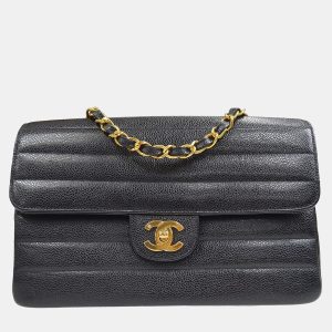 Chanel Black Calfskin Medium Classic Single Flap Double Chain Shoulder Bag, Shoulder Bags - Luxury Closet catalog