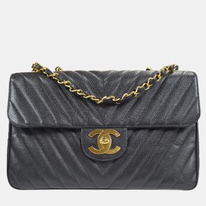 Chanel Black Calfskin Chevron Maxi Classic Flap Chain Shoulder Bag, Shoulder Bags - Luxury Closet catalog
