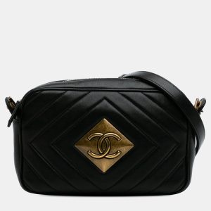 Chanel Black Chevron Lambskin Pyramid CC Camera Bag, Shoulder Bags - Luxury Closet catalog