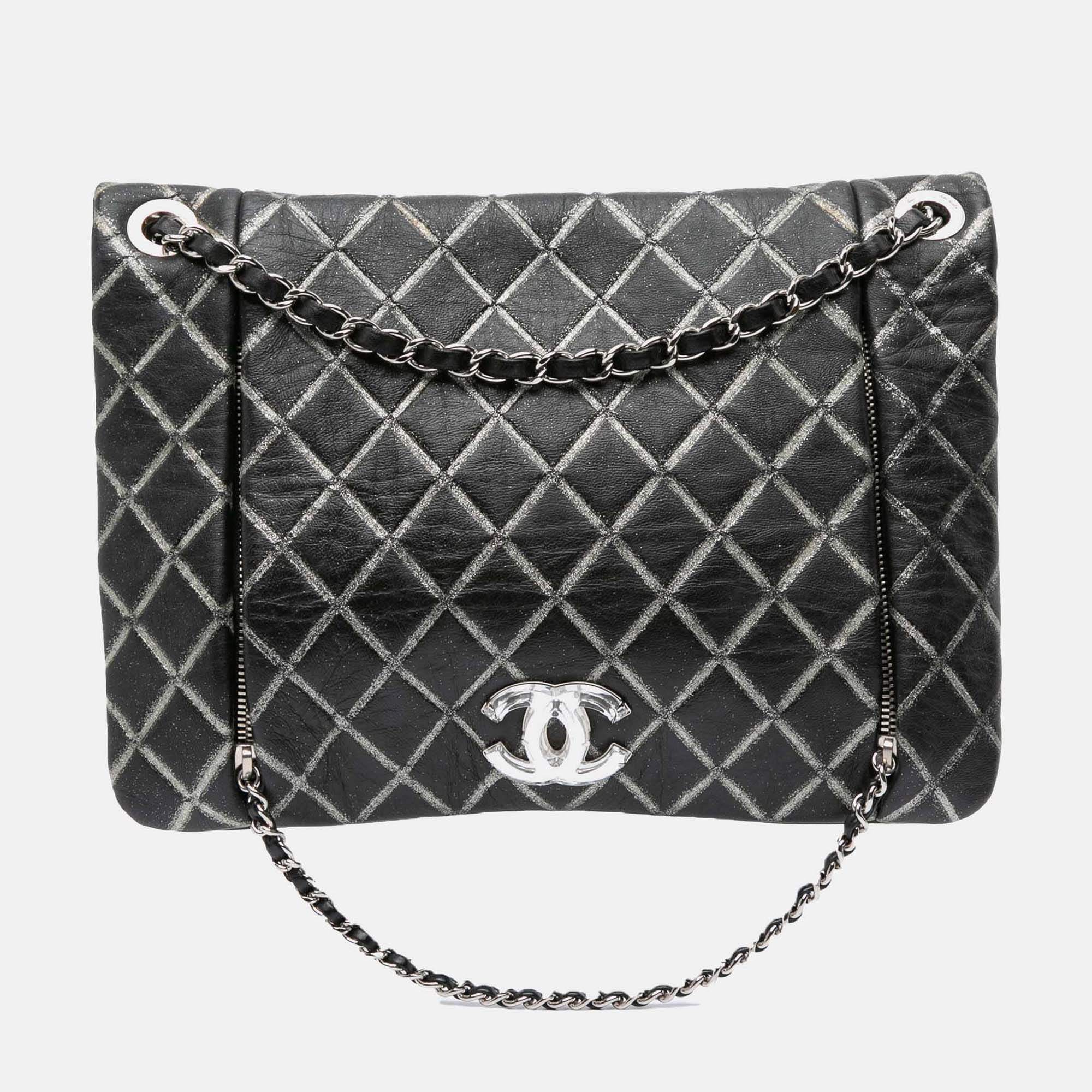 Chanel Black Quilted Metallic Distressed Lambskin CC Crystal Flap, Shoulder Bags - Luxury Closet catalog