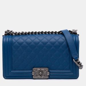 Chanel Blue Old Medium Quilted Caviar Boy Flap, Shoulder Bags - Luxury Closet catalog
