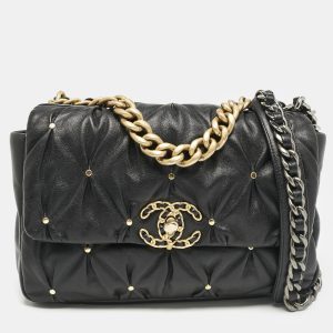 Chanel Black Quilted Leather Studded Small 19 Flap Bag, Shoulder Bags - Luxury Closet catalog