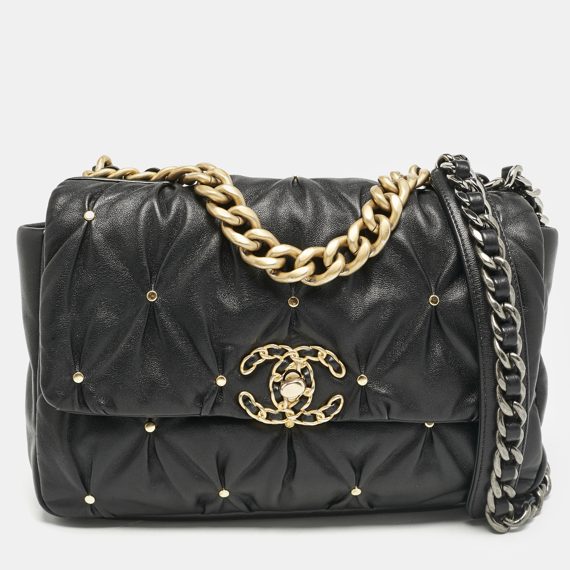 Chanel Black Quilted Leather Studded Small 19 Flap Bag, Shoulder Bags - Luxury Closet catalog