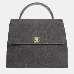 Chanel Black Denim Medium Top Handle Bag, Satchels - Luxury Closet catalog