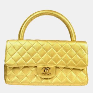 Chanel Gold Lambskin Quilted CC Classic Flap Top Handle Bag, Satchels - Luxury Closet catalog