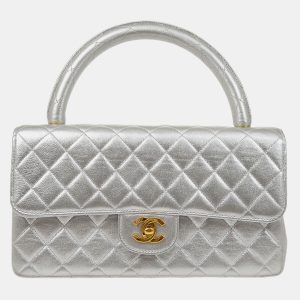 Chanel Silver Lambskin Quilted CC Top Handle Handbag, Satchels - Luxury Closet catalog