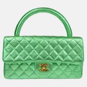 Chanel Metallic Green Lambskin Quilted CC Top Handle Handbag, Satchels - Luxury Closet catalog