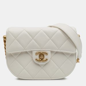 Chanel White CC Quilted Lambskin Round Moon Messenger Flap, Shoulder Bags - Luxury Closet catalog