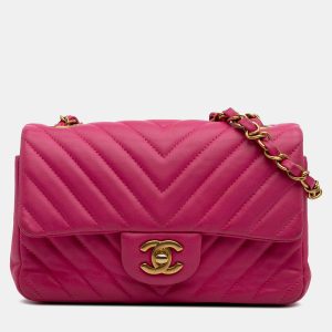 Chanel Pink Mini Rectangular Classic Chevron Lambskin Single Flap, Shoulder Bags - Luxury Closet catalog