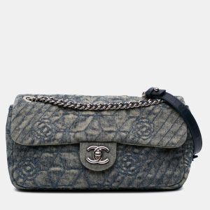 Chanel Blue Medium Embroidered Denim Camellia Flap, Shoulder Bags - Luxury Closet catalog