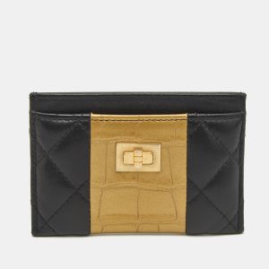 Chanel Black/Gold Crocodile Embossed and Leather Reissue 2.55 Card Holder, Wallets & Money Clips - Luxury Closet catalog