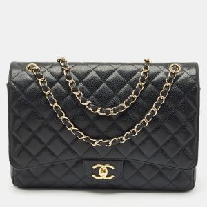 Chanel Black Quilted Caviar Leather Maxi Classic Double Flap Bag, Shoulder Bags - Luxury Closet catalog