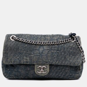 Chanel Blue Large Embroidered Denim Camellia Flap, Shoulder Bags - Luxury Closet catalog