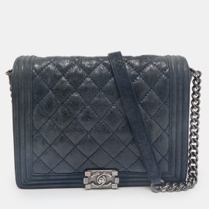 Chanel Navy Blue Quilted Iridescent Leather Boy Flap Bag, Shoulder Bags - Luxury Closet catalog