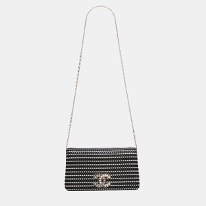 Chanel Black CC Bicolor Woven Lambskin Crystal Pearl Flap, Shoulder Bags - Luxury Closet catalog