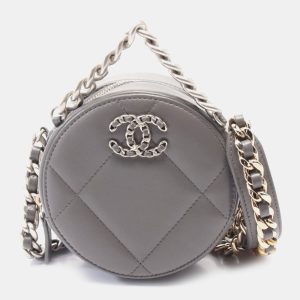 Chanel Grey Shiny Quilted Goatskin Chanel 19 Round Clutch With Chain, Clutches & Special Occasion Bags - Luxury Closet catalog