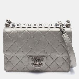 Chanel Silver Metallic Goatskin Quilted Chic Pearls Flap Bag, Handbags - Luxury Closet catalog