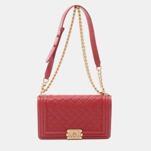 Chanel Red Grained Leather Boy Shoulder Bag, Handbags - Luxury Closet catalog
