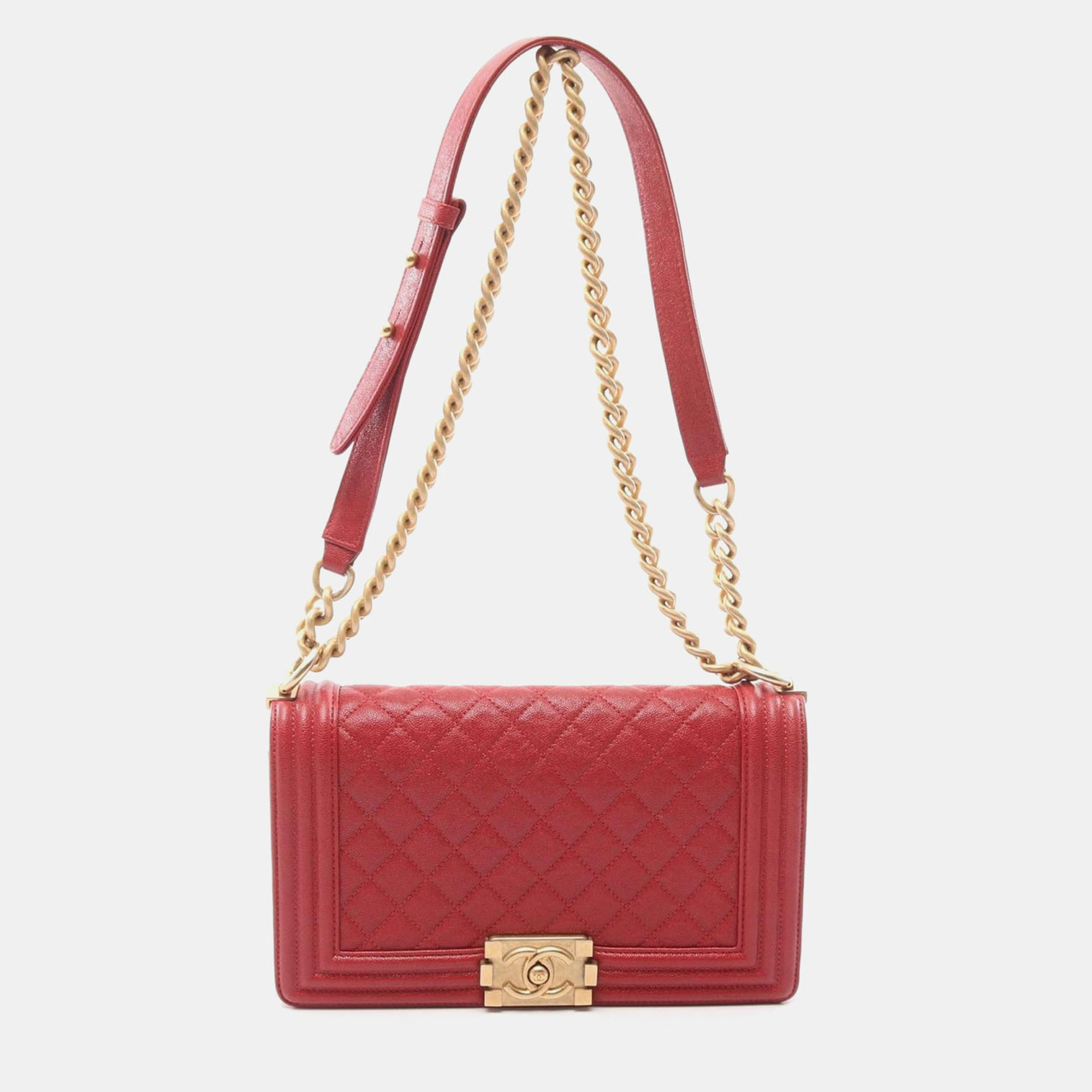 Chanel Red Grained Leather Boy Shoulder Bag, Handbags - Luxury Closet catalog