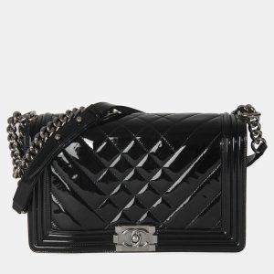 Chanel Black Patent Chevron Old Medium Boy Bag, Shoulder Bags - Luxury Closet catalog