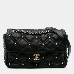 Chanel Black Medium Quilted Lambskin Pearl Studs Flap, Shoulder Bags - Luxury Closet catalog