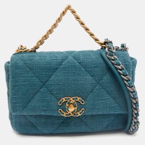 Chanel Dark Green Quilted Tweed Small 19 Flap Bag, Shoulder Bags - Luxury Closet catalog