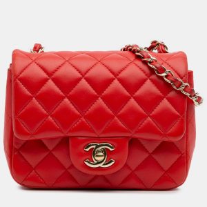 Chanel Red Mini Square Classic Lambskin Single Flap, Shoulder Bags - Luxury Closet catalog
