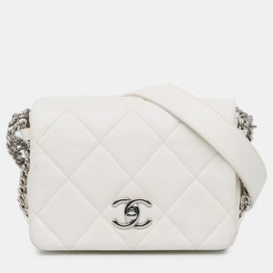Chanel Mini Quilted Chain Rows Flap White Lambskin Bag, Shoulder Bags - Luxury Closet catalog