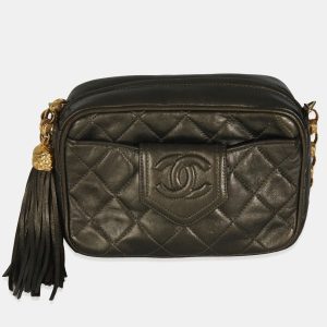 Chanel Vintage Metallic Green Quilted Lambskin Tassel Camera Bag, Handbags - Luxury Closet catalog