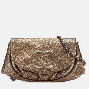 Chanel Gold CC Metallic Caviar Half Moon Wallet on Chain, Shoulder Bags - Luxury Closet catalog