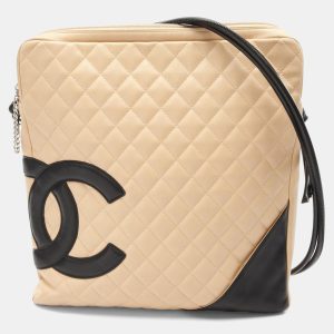 Chanel Cambon Line Beige/Black Leather Large Pochette Shoulder Bag, Handbags - Luxury Closet catalog