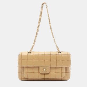 Chanel Single Flap Medium Beige Lambskin Square Stitched Shoulder Bag, Handbags - Luxury Closet catalog