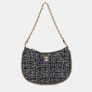 Chanel Trendy Chain Around Tweed Sequin Quilted Black White Hobo Bag, Handbags - Luxury Closet catalog