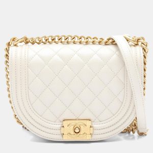 Chanel Mini Messenger White Quilted Caviar LeatherBag, Handbags - Luxury Closet catalog