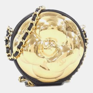 Chanel Camellia Round Black Leather and Gold Metal Clutch Bag, Clutches & Special Occasion Bags - Luxury Closet catalog