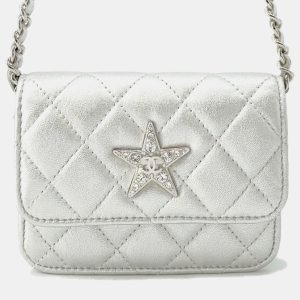 Chanel Matelasse Star Motif Silver Lambskin Chain Card Case, Wallets & Money Clips - Luxury Closet catalog