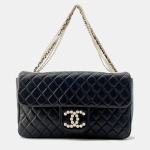 Chanel Matelasse Pearl CC Black Lambskin Logo Shoulder Bag, Handbags - Luxury Closet catalog